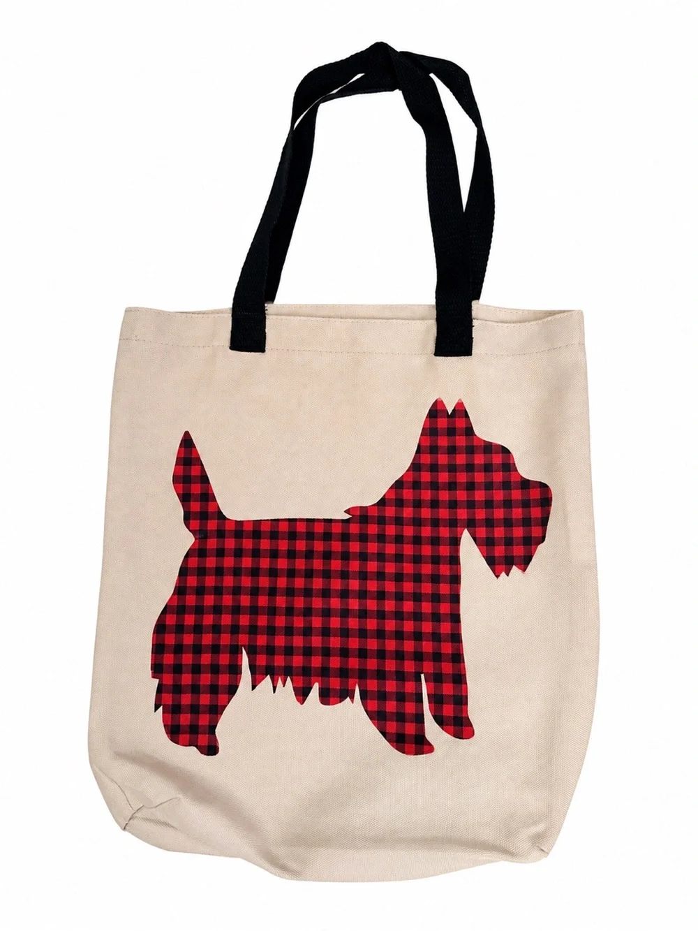 Scottish Terrier Canvas Dog Silhouette Tote Bag with Red Plaid Scottie